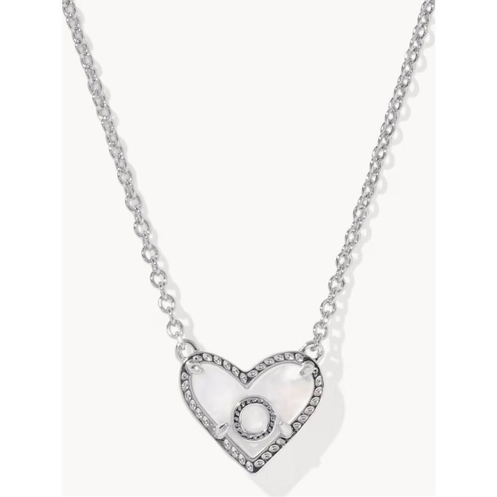 Kendra Scott Ari Heart Letter O Silver Short Pendant Necklace NEW